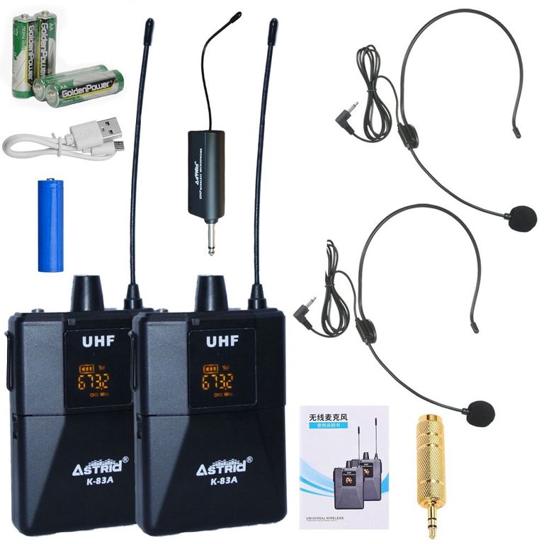 Kit Doble Micrófono wincha UHF inalámbrico 65mm 35mm K83A