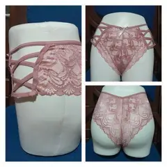 GENERICO - PANTY CACHETERO HILO DE ENCAJE CON LIGAS S-M