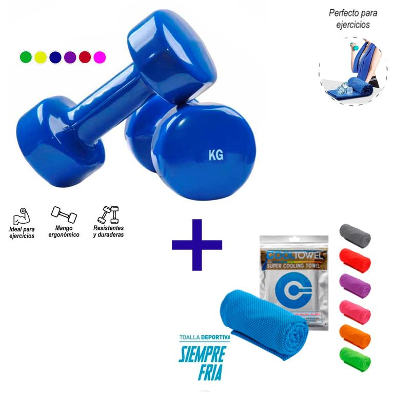 Pack Deportivo Mancuernas 1kg Toalla Fria