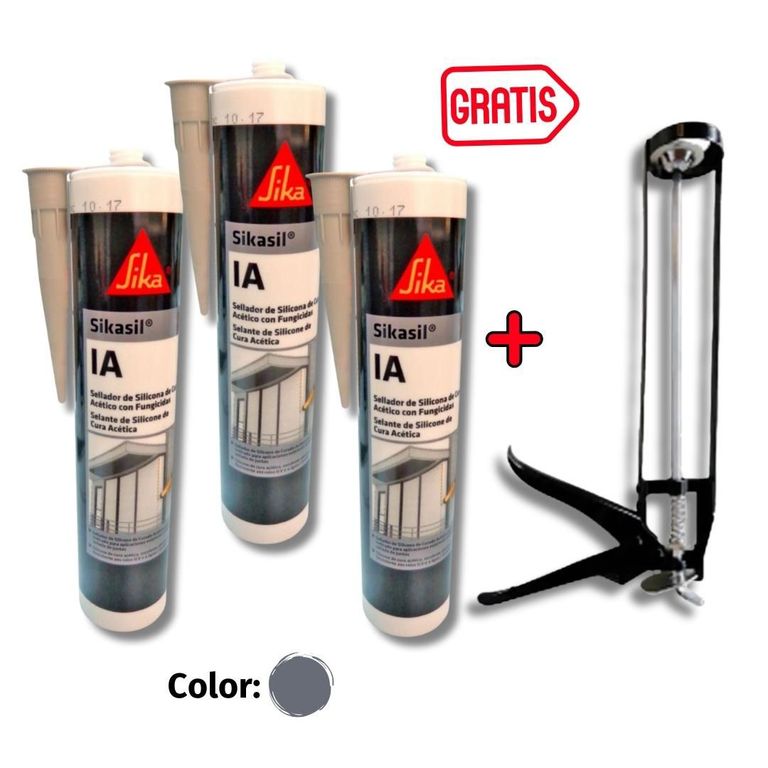 Pack por 3 Siliconas Antihongos Sikasil IA Gris 280ml GRATIS Pistola