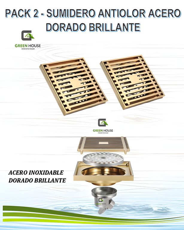 SUMIDERO DORADO ACERO SUS 304 DE 10CM PACK DE 2 UNIDADES