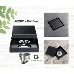 GREEN HOUSE - SUMIDERO REVERSIBLE ACERO SUS 304 DE 10CM NEGRO