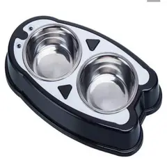 GENERICO - Comedero Bebedero Doble Para Mascotas Modelo Pinguino Negro