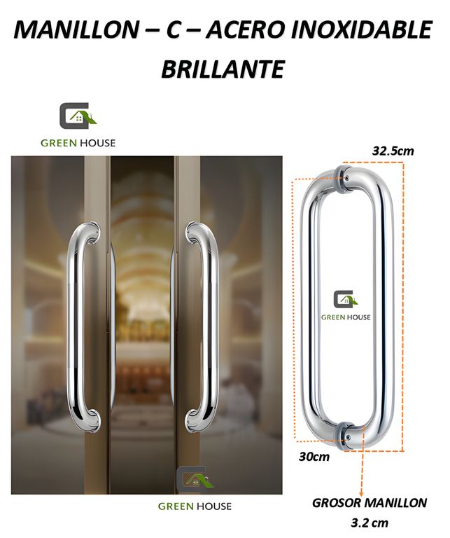MANILLON - JALADOR - TIRADOR - C - ACERO INOXIDABLE BRILLANTE 32CM