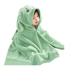 DENISASAA - Toalla De Baño Suave Para Niños Con Gorro Animal Espesar-Verde