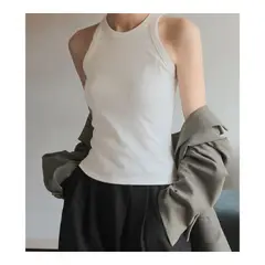 42AROZINA - Crop top básico sin mangas para mujer corte slim canalé