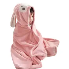 DENISASAA - Toalla De Baño Suave Para Niños Con Gorro Animal Espesar-Rosa