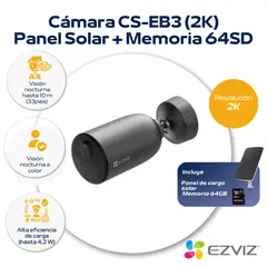 EZVIZ - Cámara Inalámbrica para exterior 2k + Panel de carga solar 64GB -