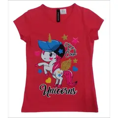 FODAGO - Polo niña manga corta Unicornio 2 - Rojo.