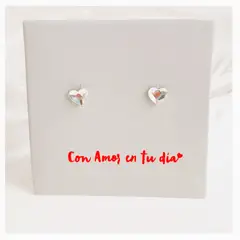 FERNANDA ROMERO JOYAS Y ACCESORIOS - Aretes Corazón de Cristal Blanco Brillante con Acero Pegados Hermosos