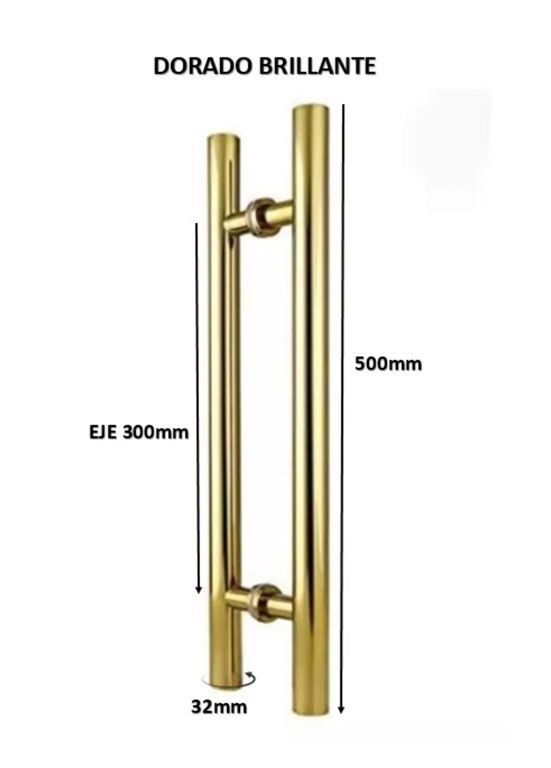 MANILLON - JALADOR - TIRADOR H ACERO DORADO PUERTA VIDRIO 50cm