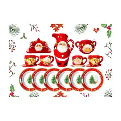 GENERICO - JUEGO DE VAJILLAS Y MENAJE NAVIDEÑO x 17 piezas