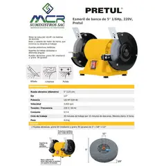 PRETUL - Esmeril O AMOLADORA de banco de 5" 1/6Hp 220V