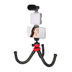 GENERICO - Trípode Flexible Pulpo para Celular con Luz LED y Microfono AY-49H