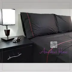 AMADEUS HOME - Set de Sábanas Negras para cama Queen ¡Algodón Peruano