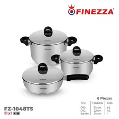 FINEZZA - Ollas de acero Inox FZ-1048TS 6 Piezas