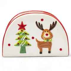 GENERICO - Servilletero Navideño Blanco con Reno