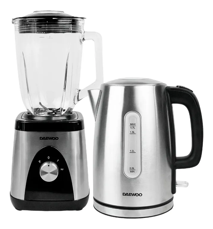 Combo Licuadora Plateada 1.5 L + Hervidor Metalico 1.7 L