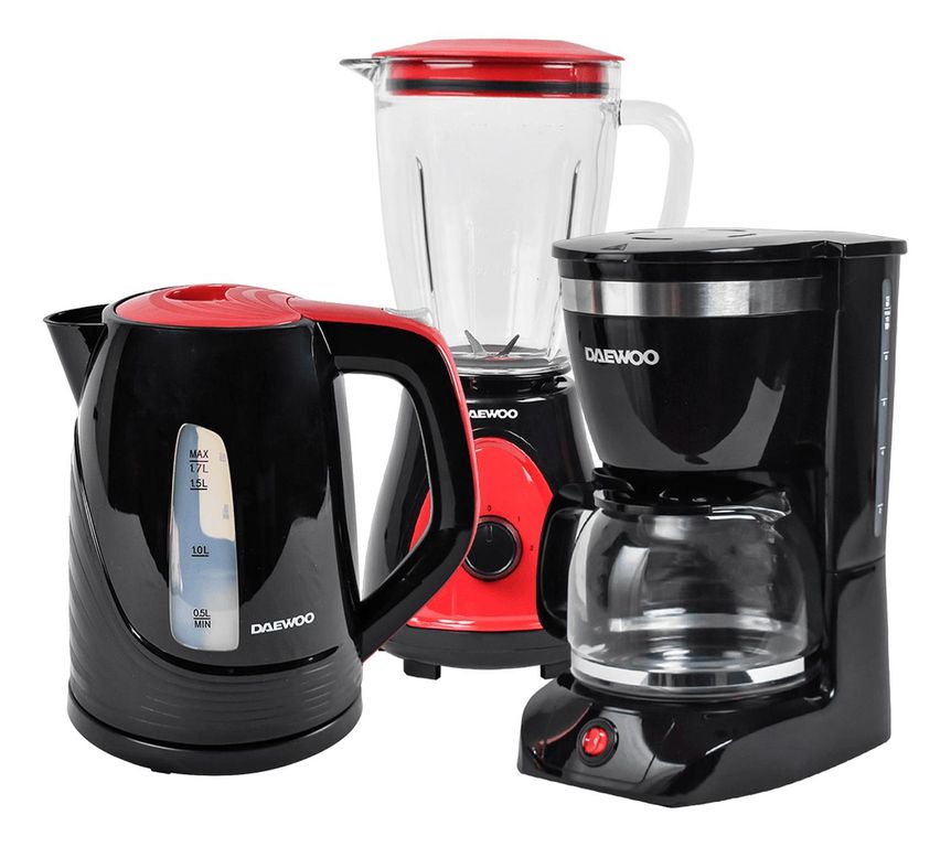 Licuadora 1.5 L + Cafetera 1.25L 12 Tazas + Hervidor 1.7 L