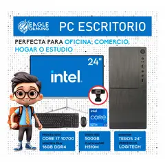 INTEL - Computadora PC Core i7 10700 RAM 16GB SSD 500GB Monitor 24 FHD webcam