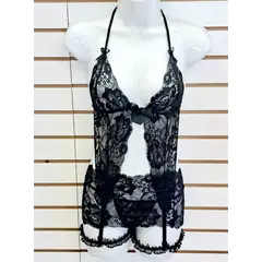 GENERICO - Conjunto 3Pz Lenceria Portaligas de Encaje DRY MARTINI NEGRO ML DeAlcoba