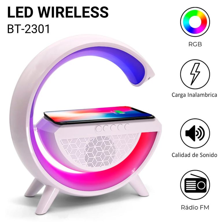 Parlante RGB Bluetooth Radio Con Carga Inalambrica y Luces Led
