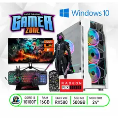INTEL - CPU GAMER CORE I3 10100F 10GEN + RX580 8GB +16GB RAM + MONITOR 24