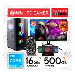 INTEL - CPU GAMER CORE I3 10100F 10GEN + RX580 8GB +16GB RAM + MONITOR 24