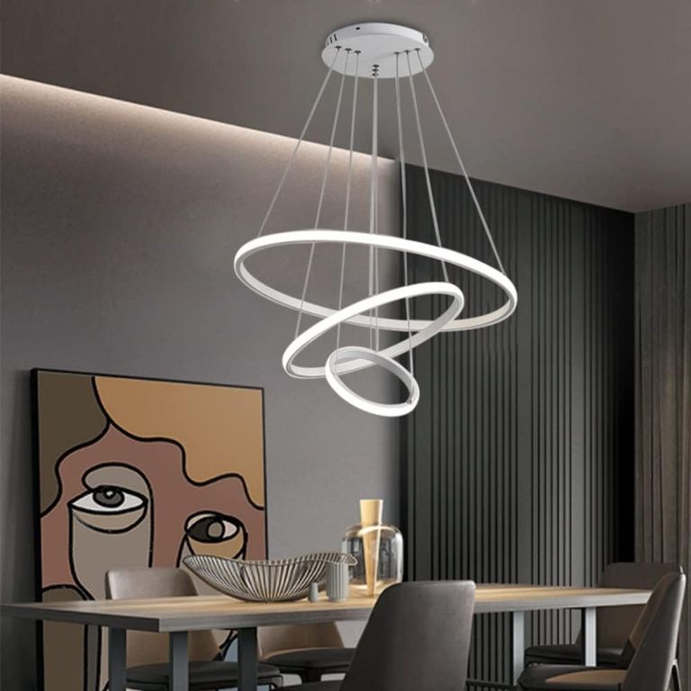 Lampara colgante led de 3 aros blanco incluye control remoto