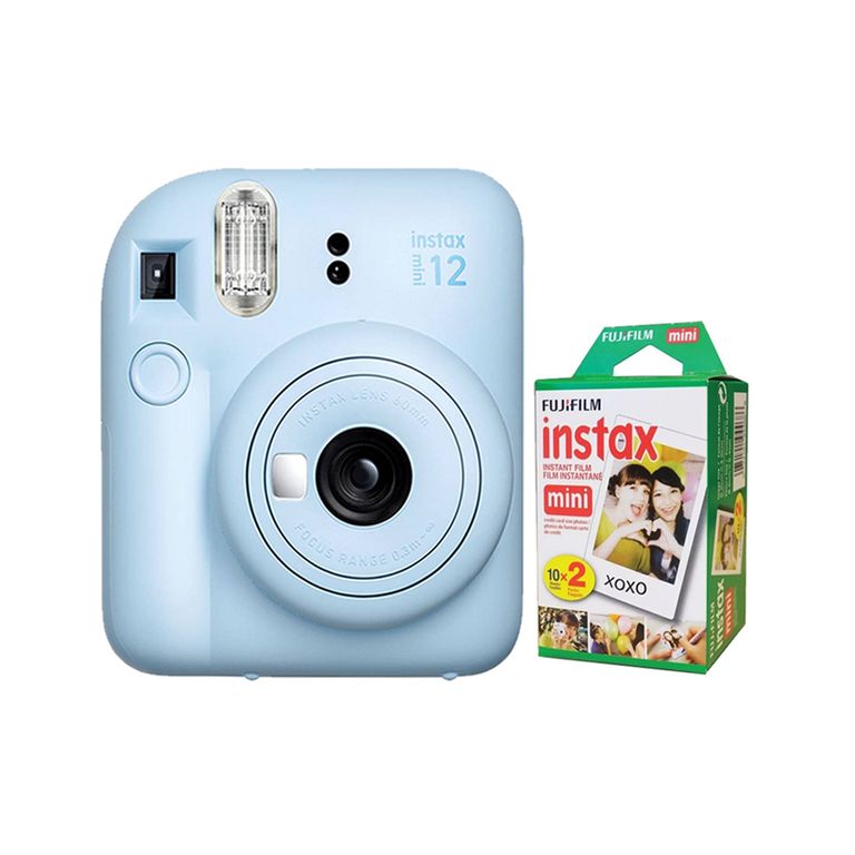 Camara Instax Mini 12 Azul Pastel+Pack de Pelicula x20.