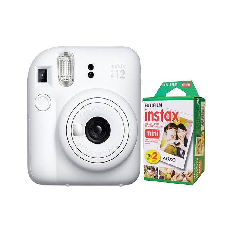 Camara Instax Mini 12 Blanco Arcilla+Pack de Pelicula x20.