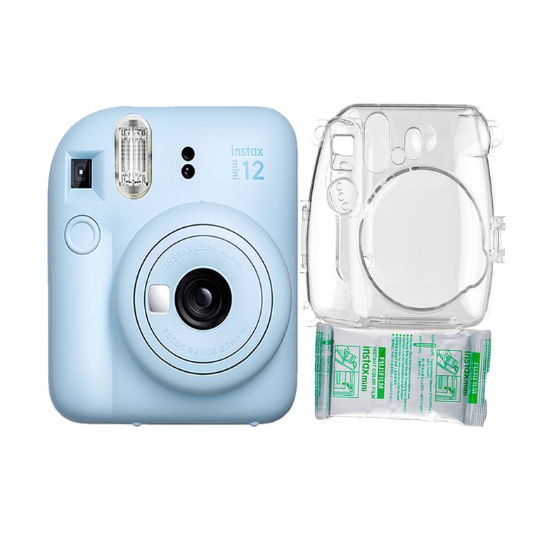 Camara Instax Mini 12 Azul Pastel+Estuche Transpa+Pelix10.