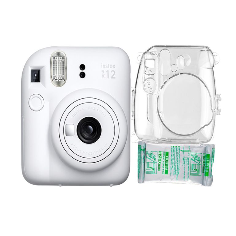 Camara Instax Mini 12 Blanco Arcilla+Estuche Transpa+Pelix10.