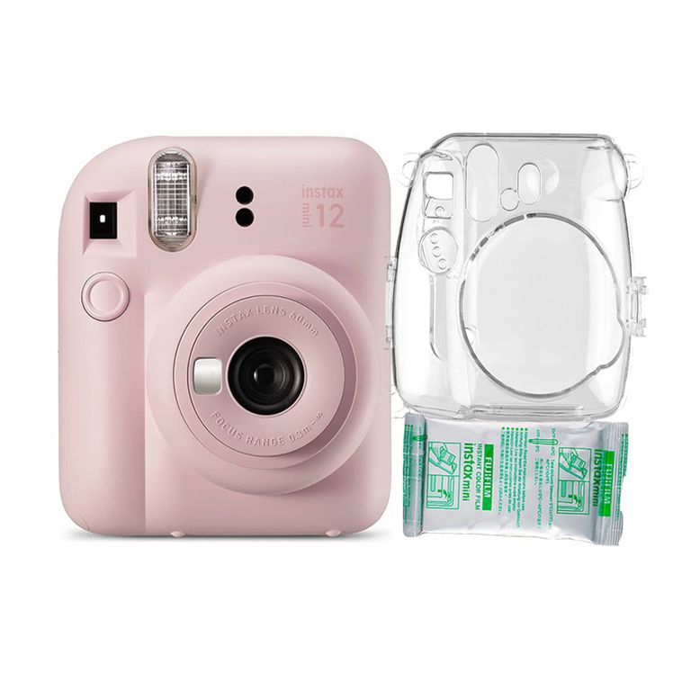 Camara Instax Mini 12 Rosado Flor+Estuche Transpa+Pelix10.