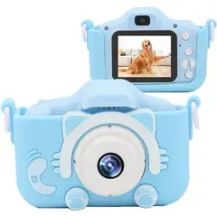 OEM - Cámara digital Infantil foto y video X5S Doble Lente - Gatito - Celeste
