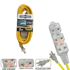 HOME LIGHT - Extensión eléctrica cable vulcanizado de 3 tomas 3 Metros