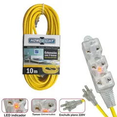 HOME LIGHT - Extensión eléctrica cable vulcanizado de 3 tomas 10 Metros