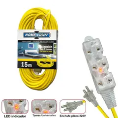 HOME LIGHT - Extensión eléctrica cable vulcanizado de 3 tomas 15 Metros