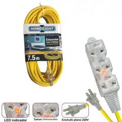 HOME LIGHT - Extensión eléctrica cable vulcanizado de 3 tomas 7.5m