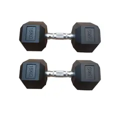 GENERICO - Par Mancuernas Pesas Cromadas Hexagonales Acero Caucho 15 Kg
