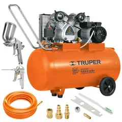 TRUPER - Kit Compresora de aire 120L manguera pistola para pintar sopletear