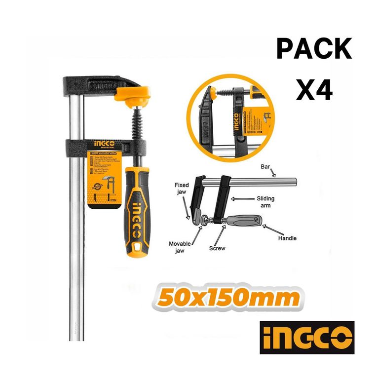 Pack x4 Prensa Sargento tipo F 50 x 150MM Industrial Ingco
