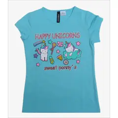 FODAGO - Polo niña manga corta Happy Unicornio - Celeste