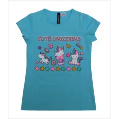 FODAGO - Polo niña manga corta Unicornio 7 - Celeste.