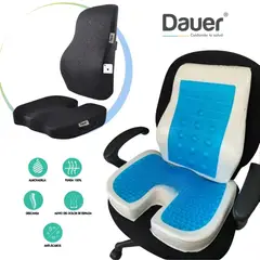 DAUER - Duo Cojín Asiento y Lumbar Viscogel + Bambu Anatómico con Forro Negro