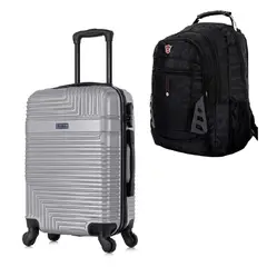 INUSA - Maleta Cabinera 51cm Resilience Plata y Mochila Portalaptop MO305