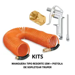 TRUPER - Kit Manguera tipo resorte 15m y pistola de sopletear