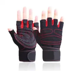GENERICO - Guantes Deportivo para Pesas con Muñequera Talla M Rojo