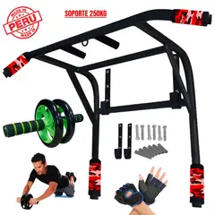 HOLGU - Barra Para Dominadas 2 en 1 + Rueda Abdominal + Guantes