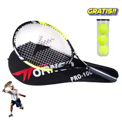 GENERICO - RAQUETA DE TENIS TORNEO 1002 + ESTUCHE AMARILLO 3 PELOTAS